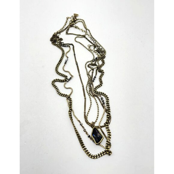 Silpada Layered Brass Necklace With Faceted Black Stone Pendant - Picture 1 of 5